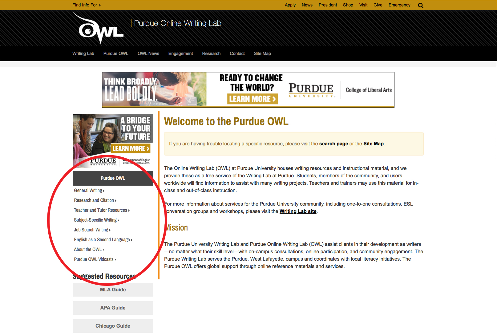 Navigating The New Owl Site Purdue Writing Lab