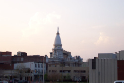 This image shows the same picture of downtown Lafayette, Indiana, but the picture has been manipulated to alter the color.