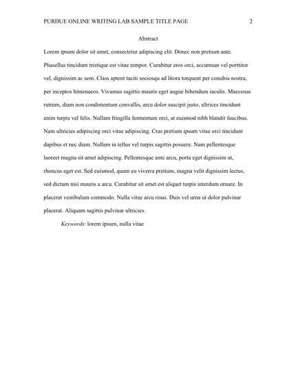 General Format Purdue Writing Lab - this image shows the abstract page of an apa paper