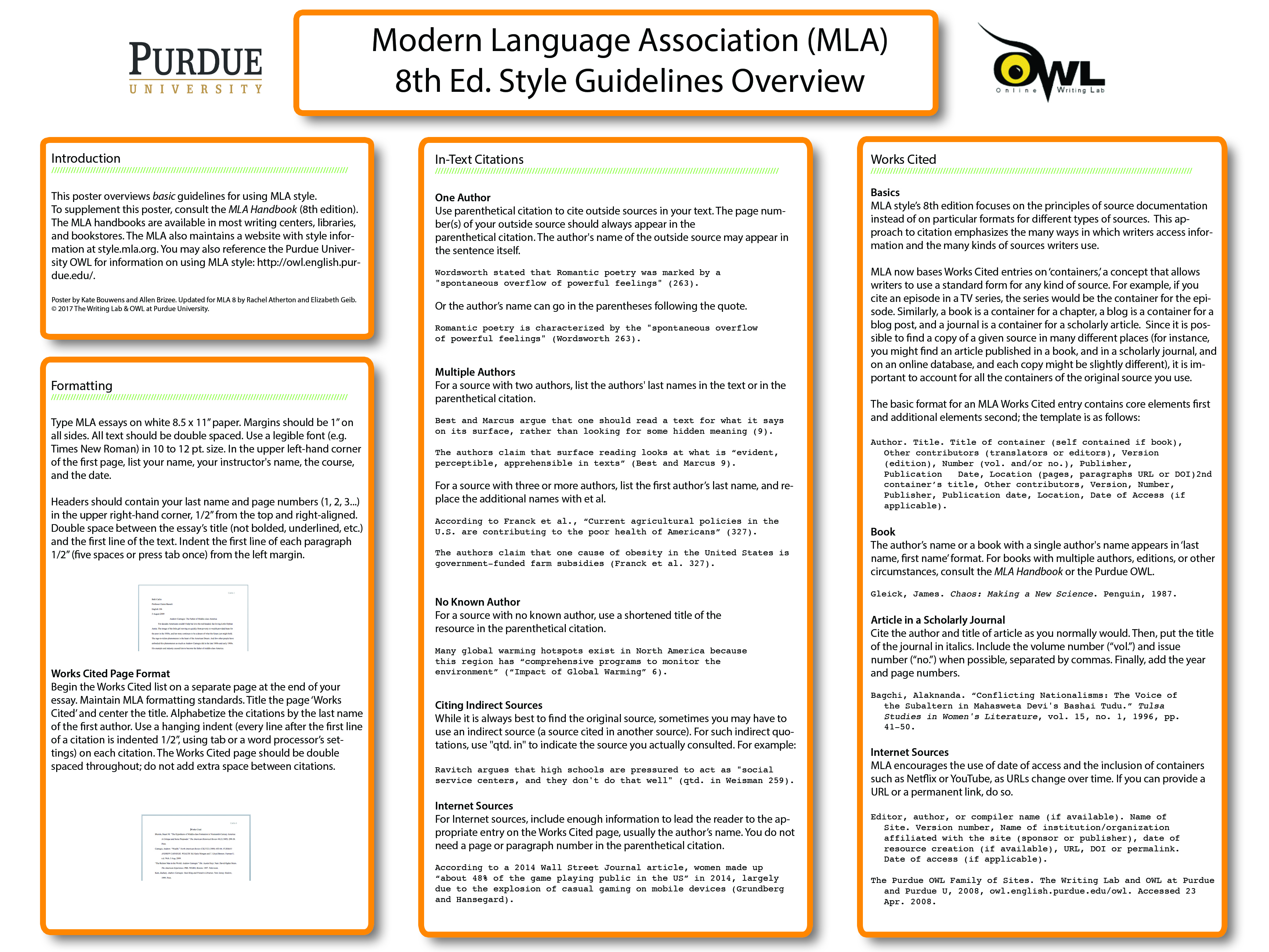 MLA Classroom Poster // Purdue Writing Lab