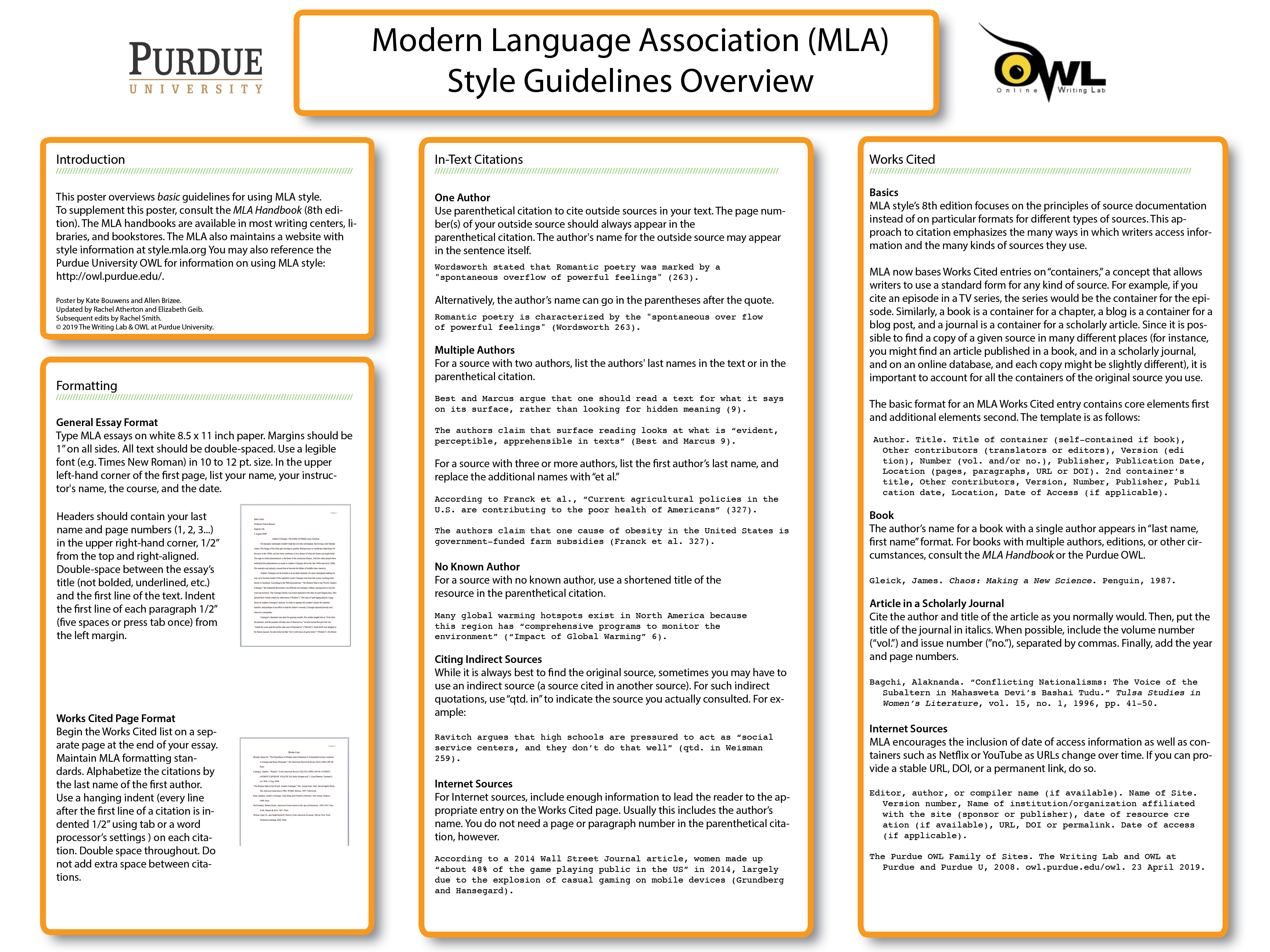 Mla Classroom Poster Purdue Writing Lab