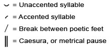 U = Unaccented syllable ' = Accented syllable / = Break between poetic feet || = Caesura or metrical pause